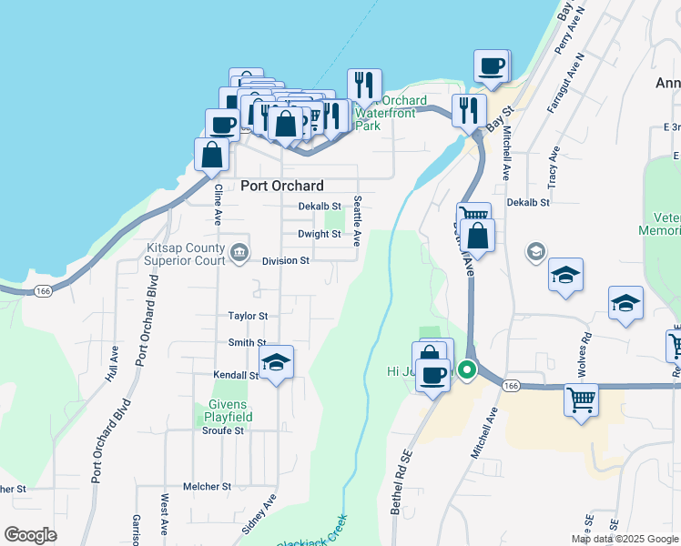 map of restaurants, bars, coffee shops, grocery stores, and more near 919 Division Street in Port Orchard