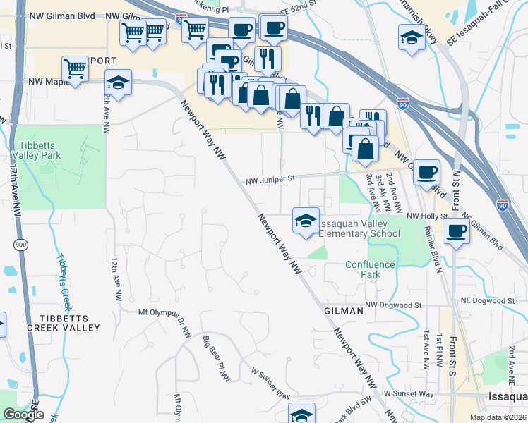 map of restaurants, bars, coffee shops, grocery stores, and more near 765 7th Avenue Northwest in Issaquah