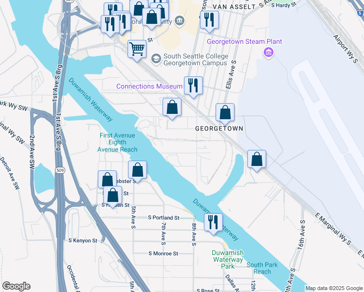 map of restaurants, bars, coffee shops, grocery stores, and more near 800-846 S Garden St in Seattle