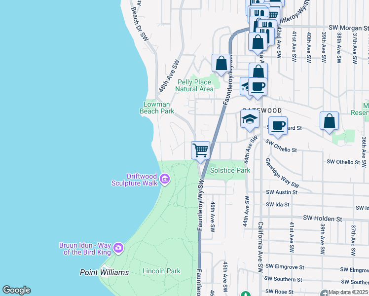 map of restaurants, bars, coffee shops, grocery stores, and more near Wright Avenue Southwest in Seattle