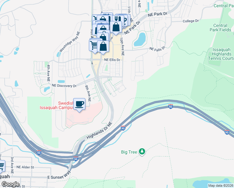map of restaurants, bars, coffee shops, grocery stores, and more near 961 10th Place Northeast in Issaquah