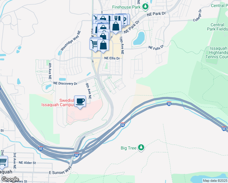map of restaurants, bars, coffee shops, grocery stores, and more near 961 10th Place Northeast in Issaquah