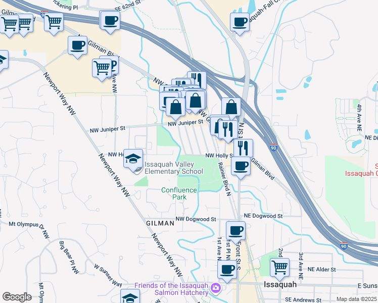 map of restaurants, bars, coffee shops, grocery stores, and more near 745 2nd Avenue Northwest in Issaquah