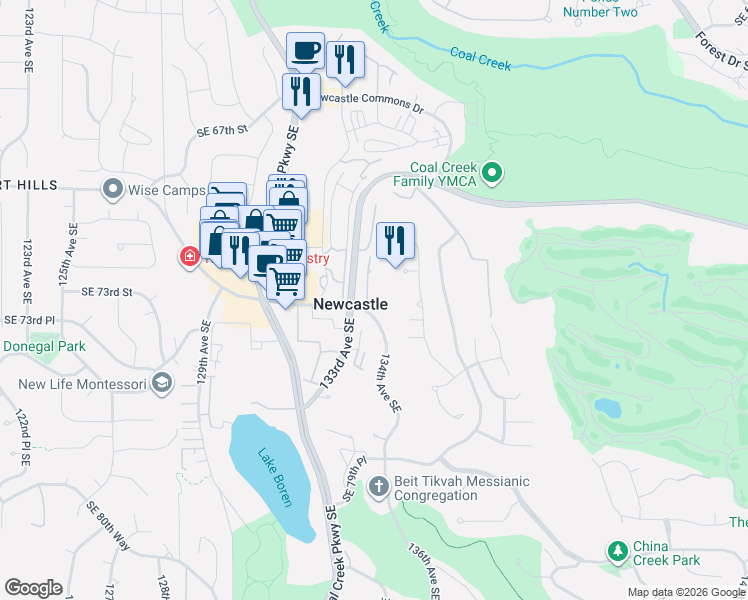 map of restaurants, bars, coffee shops, grocery stores, and more near in Newcastle