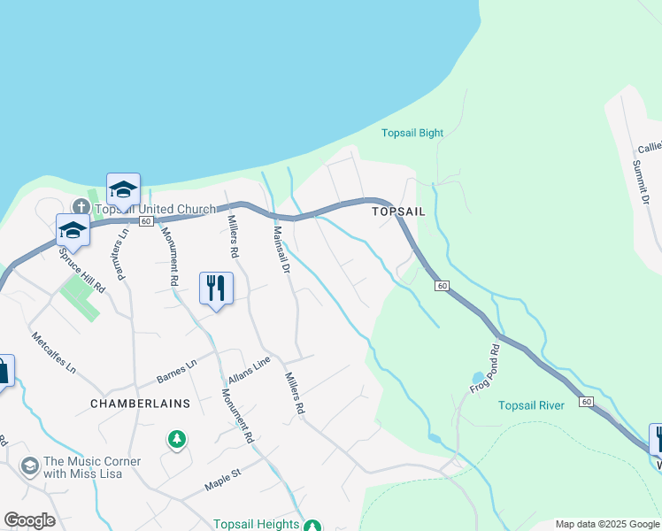map of restaurants, bars, coffee shops, grocery stores, and more near 20 Boggans Lane in Conception Bay South