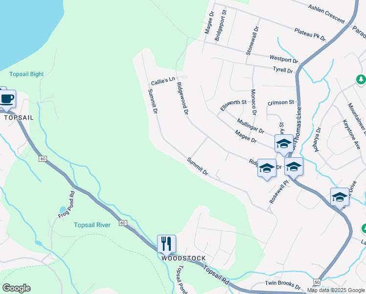 map of restaurants, bars, coffee shops, grocery stores, and more near 116 Summit Drive in Paradise