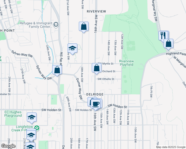 map of restaurants, bars, coffee shops, grocery stores, and more near 7211 16th Avenue Southwest in Seattle