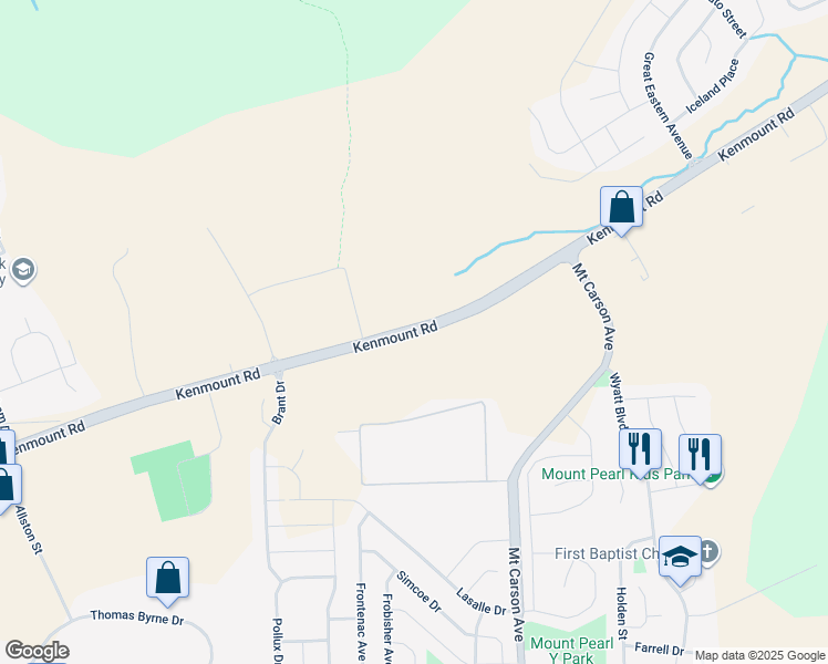 map of restaurants, bars, coffee shops, grocery stores, and more near Kenmount Road in St. John's