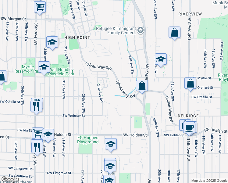 map of restaurants, bars, coffee shops, grocery stores, and more near 2450 South Othello Street in Seattle