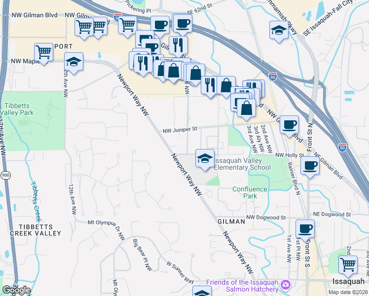 map of restaurants, bars, coffee shops, grocery stores, and more near 765 7th Avenue Northwest in Issaquah