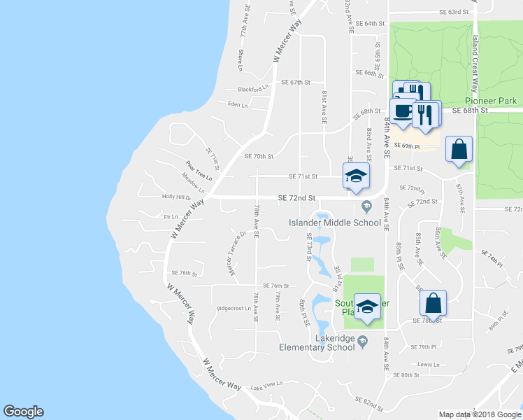 map of restaurants, bars, coffee shops, grocery stores, and more near 7216 78th Avenue Southeast in Mercer Island