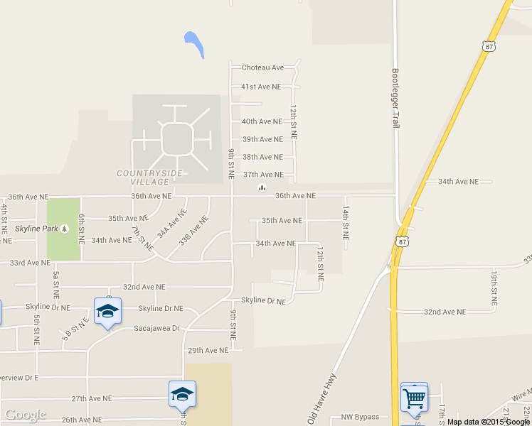map of restaurants, bars, coffee shops, grocery stores, and more near 1005 35th Ave NE in Great Falls