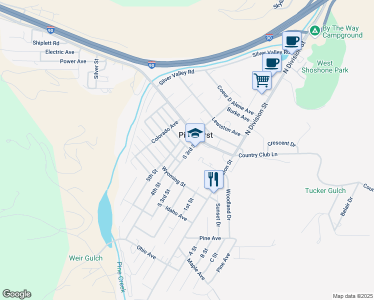 map of restaurants, bars, coffee shops, grocery stores, and more near 102 South 3rd Street in Pinehurst