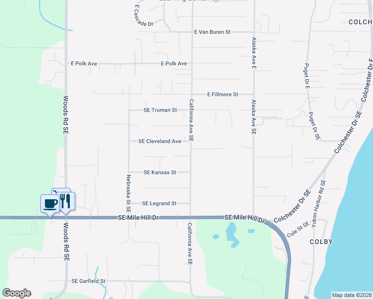 map of restaurants, bars, coffee shops, grocery stores, and more near 1130 California Avenue Southeast in Port Orchard