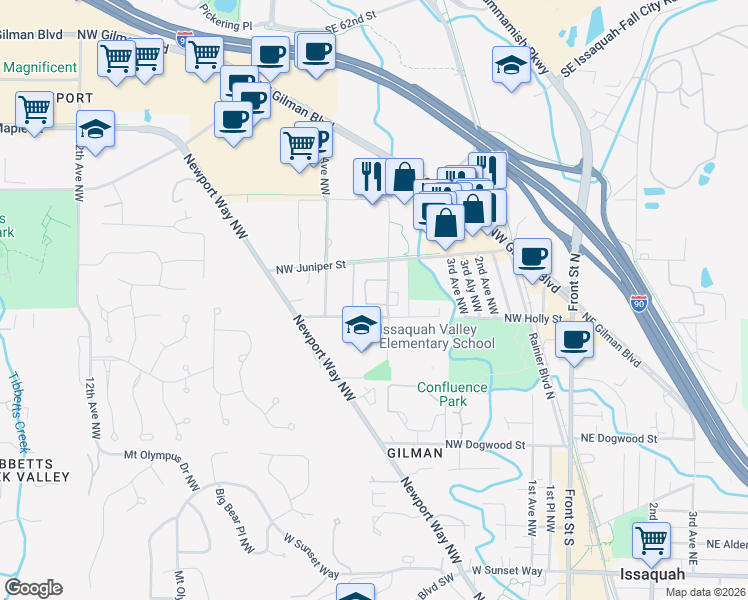 map of restaurants, bars, coffee shops, grocery stores, and more near 755 5th Avenue Northwest in Issaquah