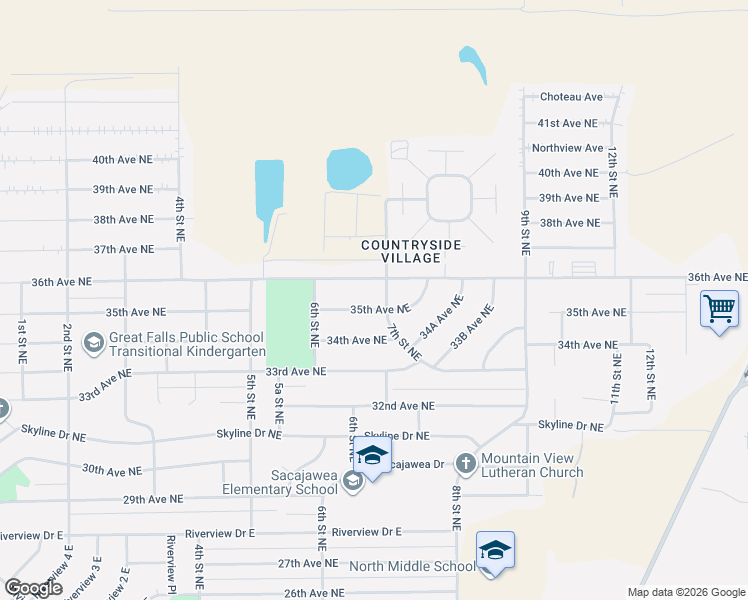 map of restaurants, bars, coffee shops, grocery stores, and more near 620 35th Avenue Northeast in Great Falls