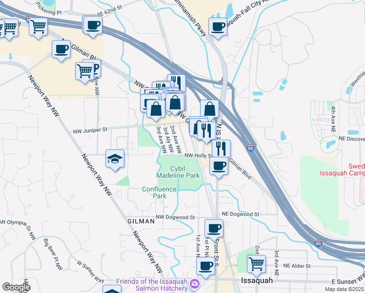 map of restaurants, bars, coffee shops, grocery stores, and more near 745 2nd Avenue Northwest in Issaquah