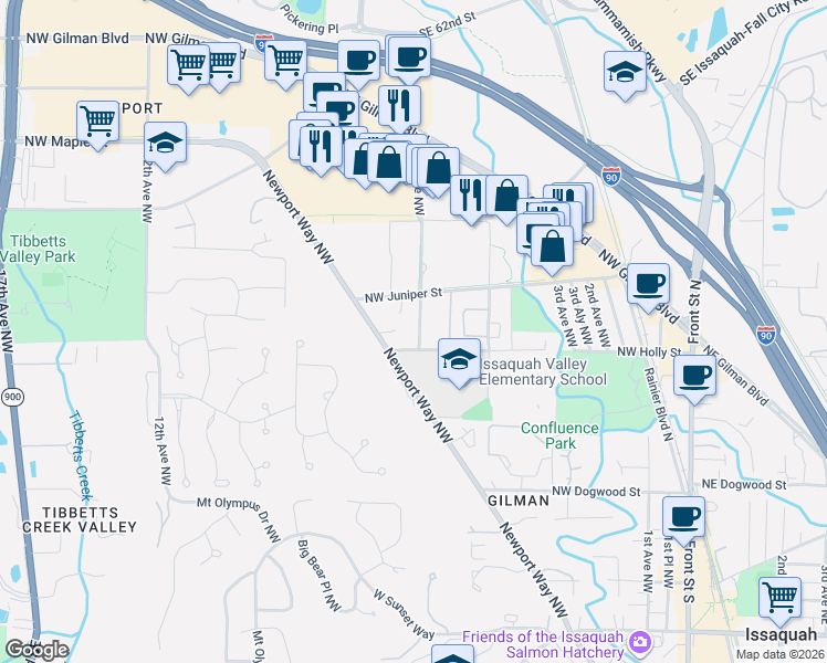 map of restaurants, bars, coffee shops, grocery stores, and more near 765 7th Avenue Northwest in Issaquah