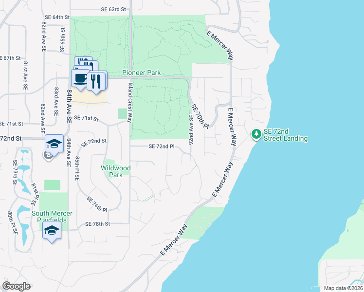 map of restaurants, bars, coffee shops, grocery stores, and more near 9130 Southeast 72nd Place in Mercer Island