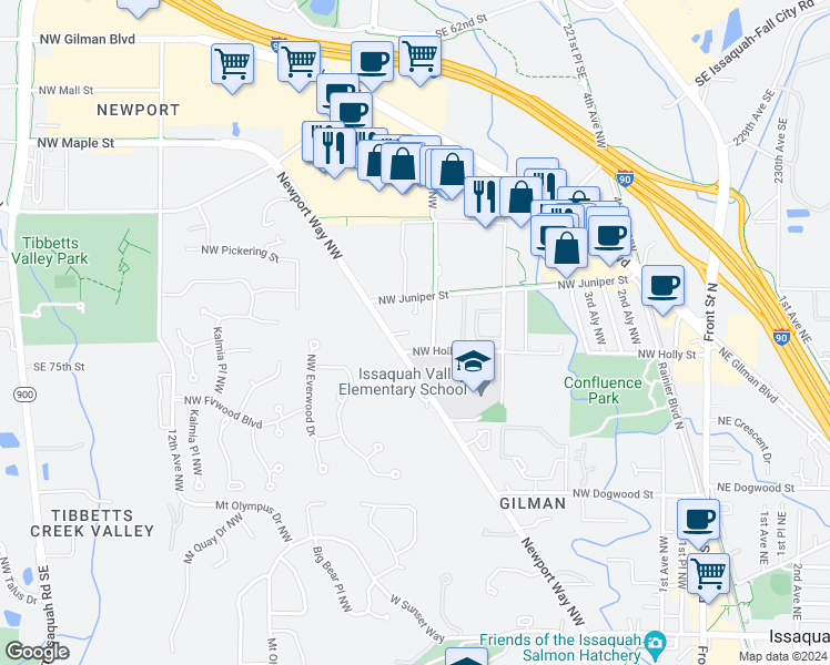 map of restaurants, bars, coffee shops, grocery stores, and more near 765 7th Avenue Northwest in Issaquah