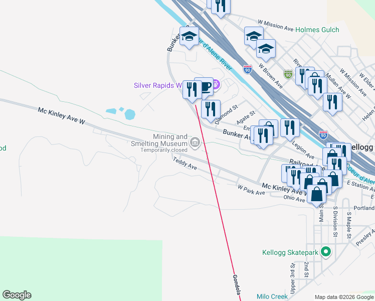 map of restaurants, bars, coffee shops, grocery stores, and more near 834 Mc Kinley Avenue West in Kellogg