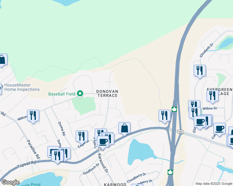 map of restaurants, bars, coffee shops, grocery stores, and more near 127 Milton Road in Paradise