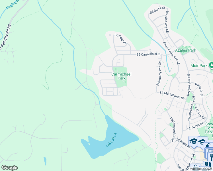 map of restaurants, bars, coffee shops, grocery stores, and more near 33906 Southeast McCullough Street in Snoqualmie