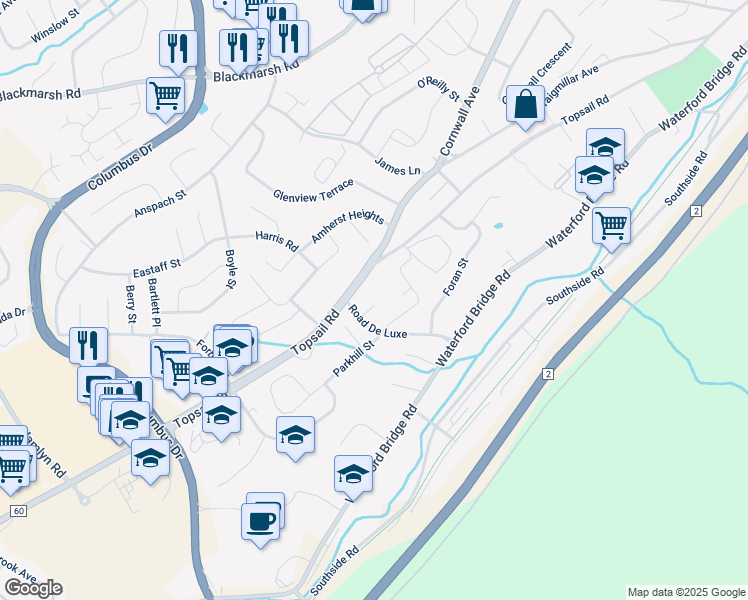 map of restaurants, bars, coffee shops, grocery stores, and more near 5 Pratt Place in St. John's
