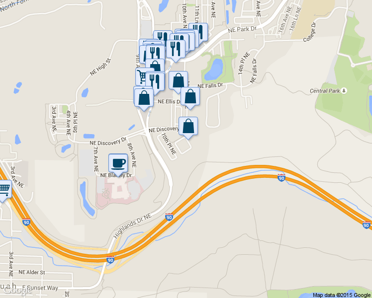 map of restaurants, bars, coffee shops, grocery stores, and more near 947 Discovery Circle Northeast in Issaquah