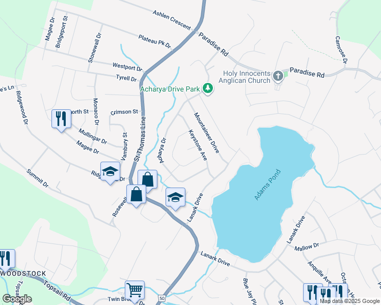 map of restaurants, bars, coffee shops, grocery stores, and more near 3 Regal Place in Paradise