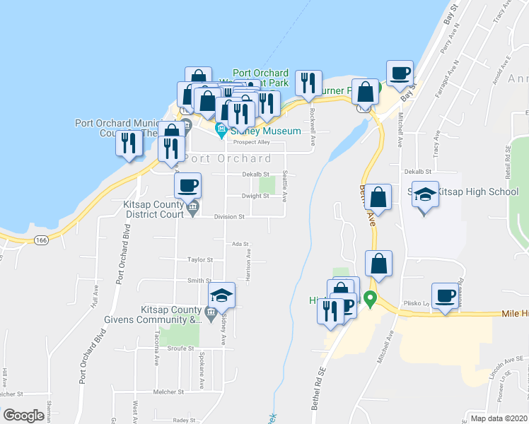 map of restaurants, bars, coffee shops, grocery stores, and more near 919 Division Street in Port Orchard
