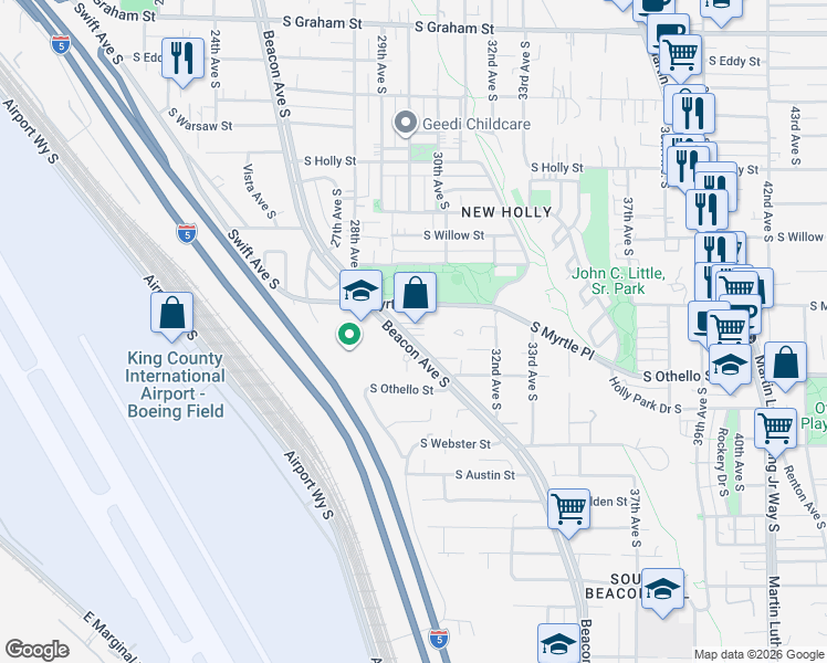 map of restaurants, bars, coffee shops, grocery stores, and more near 7144 Beacon Avenue South in Seattle