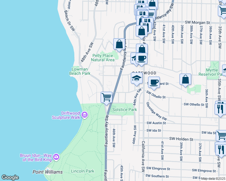 map of restaurants, bars, coffee shops, grocery stores, and more near in Seattle