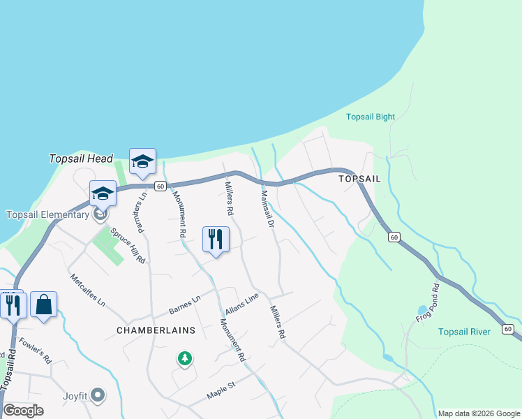 map of restaurants, bars, coffee shops, grocery stores, and more near 10 Mainsail Drive in Conception Bay South