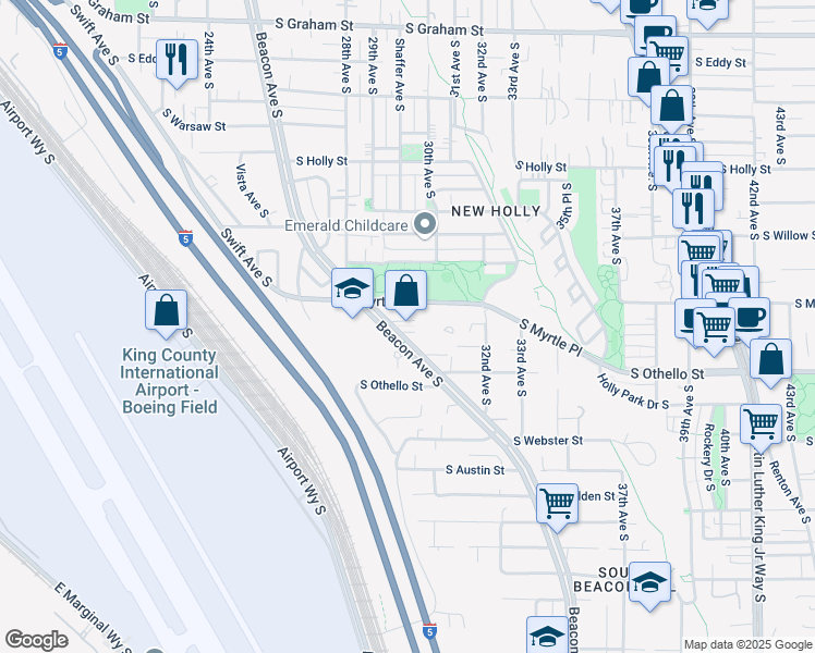 map of restaurants, bars, coffee shops, grocery stores, and more near 7144 Beacon Avenue South in Seattle