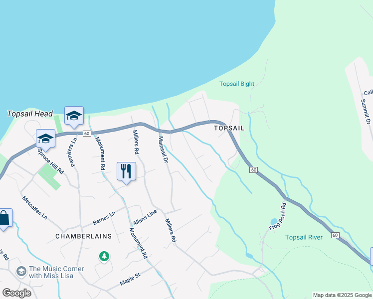 map of restaurants, bars, coffee shops, grocery stores, and more near 10 Boggans Lane in Conception Bay South