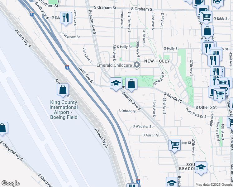 map of restaurants, bars, coffee shops, grocery stores, and more near 7201 Beacon Avenue South in Seattle