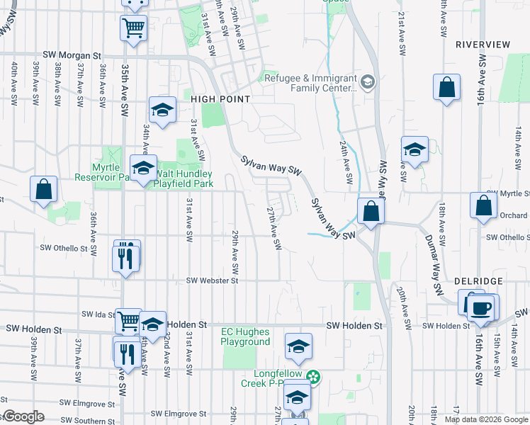 map of restaurants, bars, coffee shops, grocery stores, and more near 7138 28th Avenue Southwest in Seattle