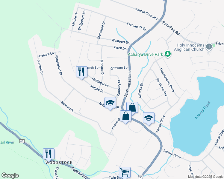 map of restaurants, bars, coffee shops, grocery stores, and more near 7 Mullingar Drive in Paradise