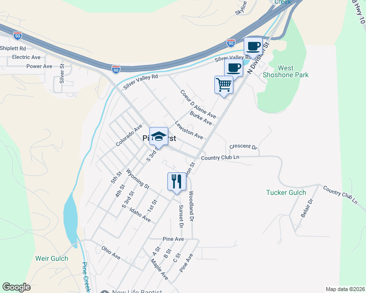 map of restaurants, bars, coffee shops, grocery stores, and more near 205 Kellogg Avenue in Pinehurst