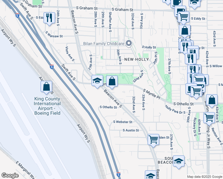 map of restaurants, bars, coffee shops, grocery stores, and more near 7144 Beacon Avenue South in Seattle