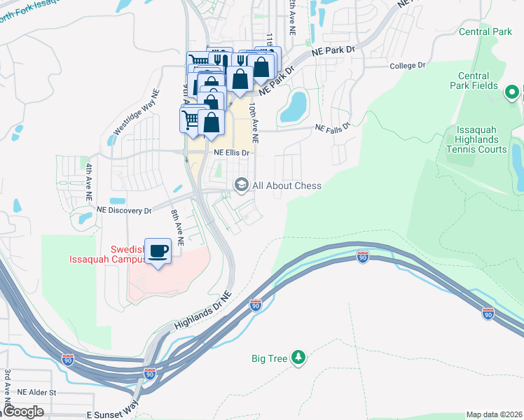 map of restaurants, bars, coffee shops, grocery stores, and more near 947 Discovery Circle Northeast in Issaquah