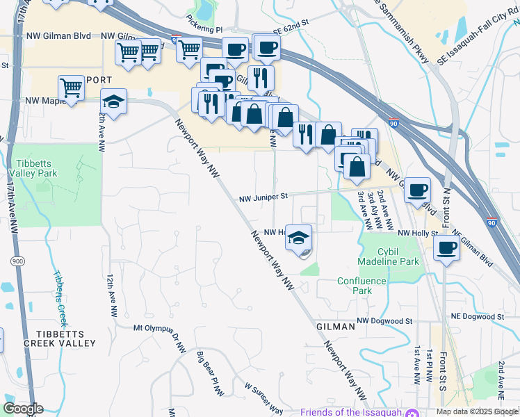map of restaurants, bars, coffee shops, grocery stores, and more near 765 7th Avenue Northwest in Issaquah