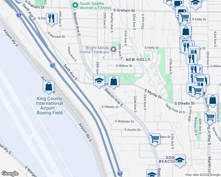map of restaurants, bars, coffee shops, grocery stores, and more near 7144 Beacon Avenue South in Seattle