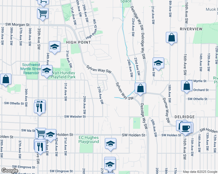 map of restaurants, bars, coffee shops, grocery stores, and more near 2450 South Othello Street in Seattle