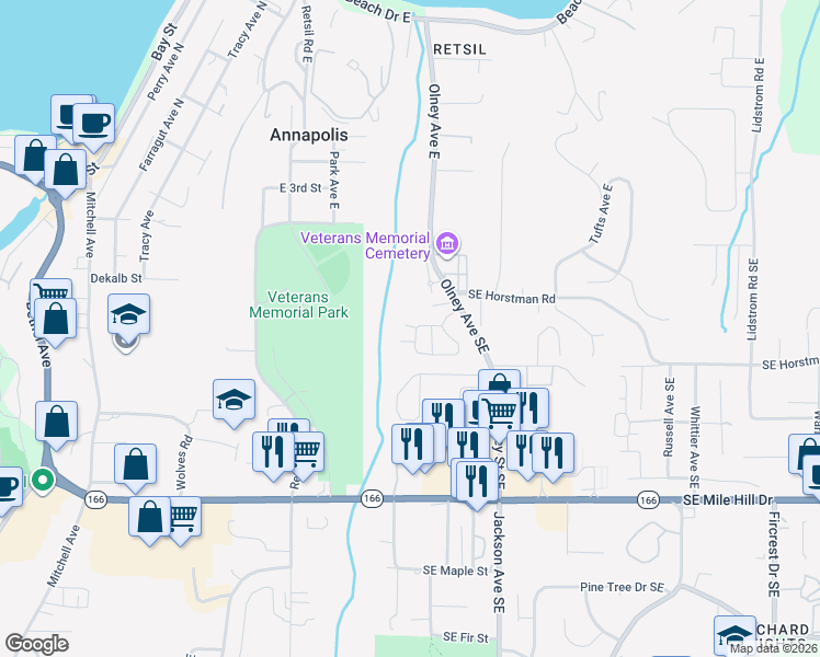 map of restaurants, bars, coffee shops, grocery stores, and more near 2971 Lowren Loop in Port Orchard