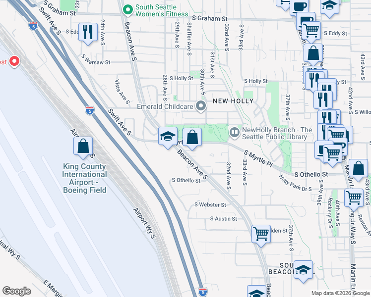 map of restaurants, bars, coffee shops, grocery stores, and more near 7144 Beacon Avenue South in Seattle