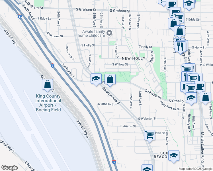 map of restaurants, bars, coffee shops, grocery stores, and more near 7144 Beacon Avenue South in Seattle