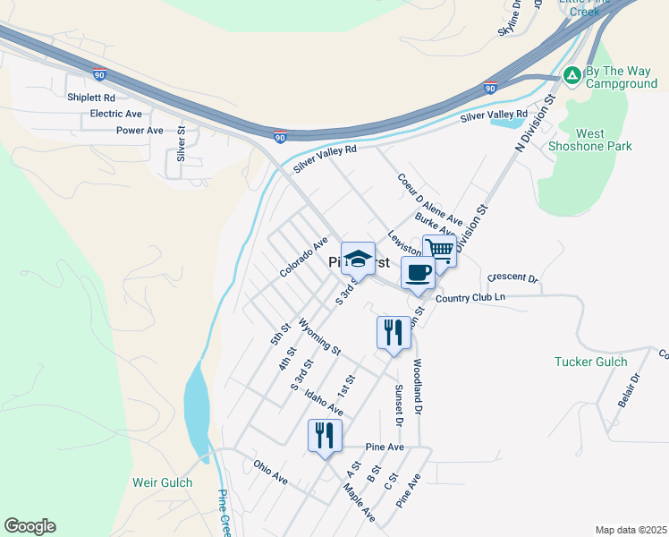 map of restaurants, bars, coffee shops, grocery stores, and more near 102 South 3rd Street in Pinehurst