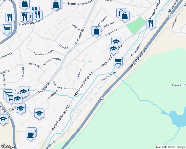 map of restaurants, bars, coffee shops, grocery stores, and more near 149 Waterford Bridge Road in St. John's